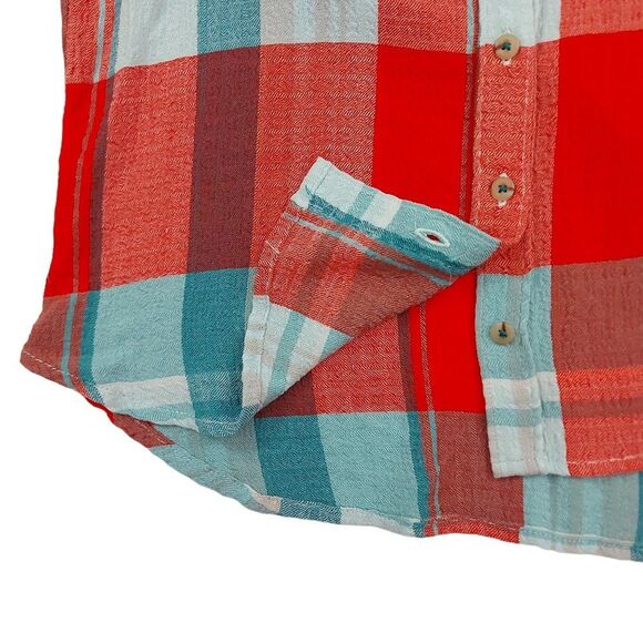 Anthropologie Pilcro Breeze Plaid Blouse Womens XS Red Blue Button Raglan Sleeve - Picture 6 of 12